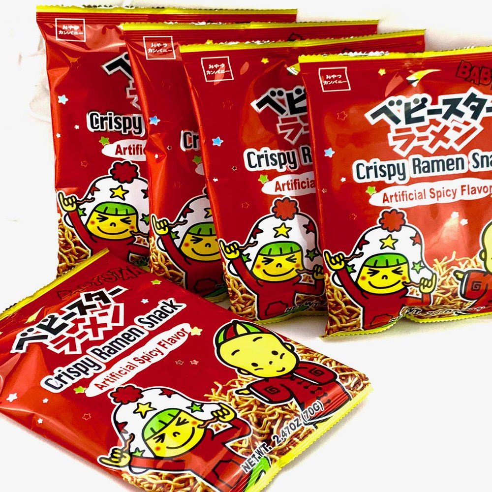 Baby Star Crispy Ramen Snack Pack of 5 (Spicy Flavor 2.47oz)