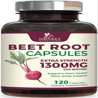 Beet Root Capsules 1300mg - Extra Strength Red Beetroot Powder Supplement  Supports Nitric Oxide Production, Heart Health & Natural Energy  Non-GMO, Vegan, Gluten Free  120 Veggie Capsules