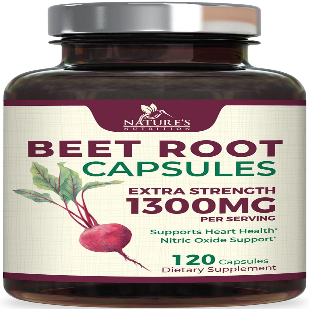 Beet Root Capsules 1300mg - Extra Strength Red Beetroot Powder Supplement Supports Nitric Oxide Production, Heart Health & Natural Energy Non-GMO, Vegan, Gluten Free 120 Veggie Capsules