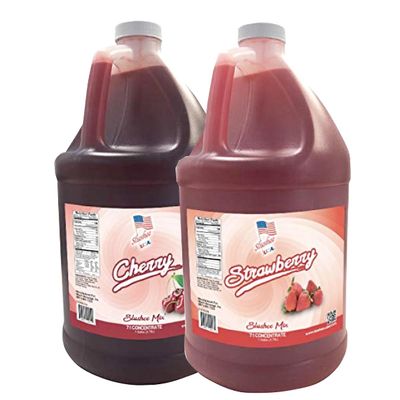 2 Flavor Half Case Strawberry/Cherry Slushee Mix - Half Case of 2 x 1 Gallons | 256 oz (Yields Approx. 192-12oz servings per case) | Mixing Ratio 7 (Water) to 1 (Product Mix)