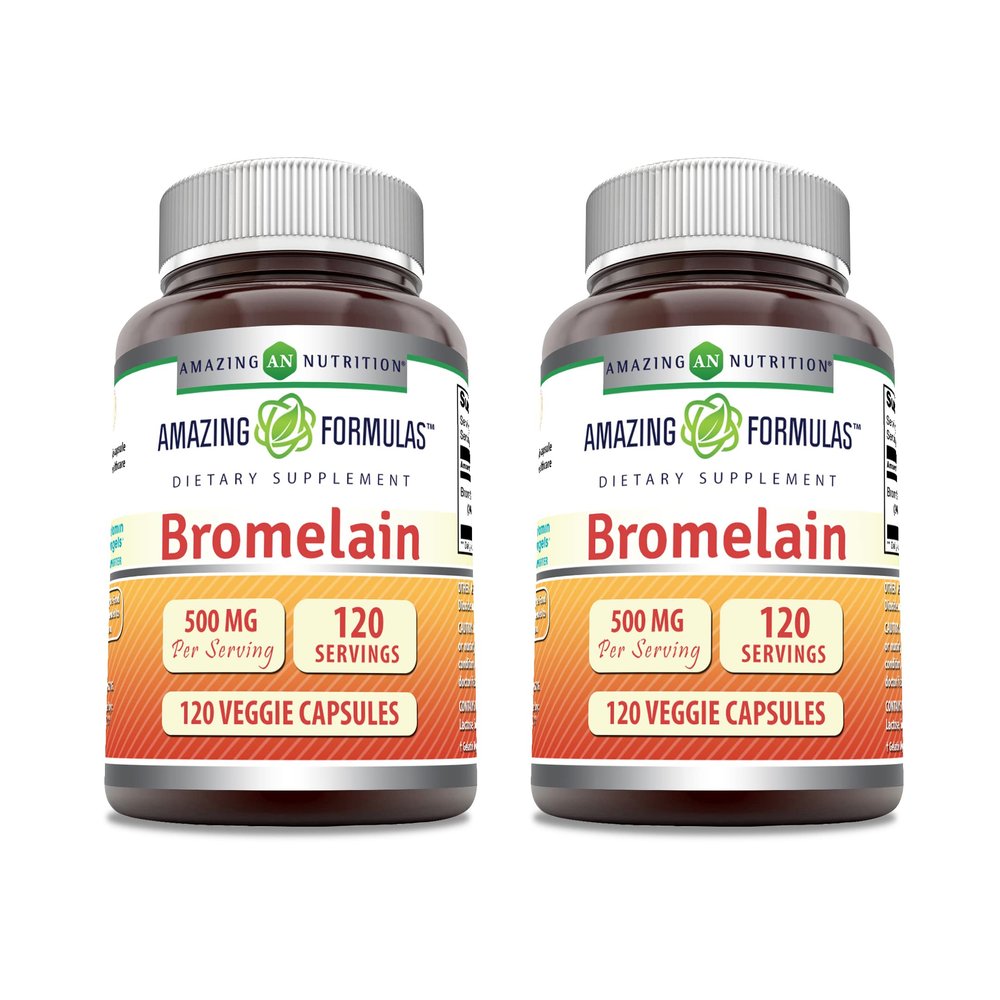 Amazing Formulas Bromelain Supplement | 500 Mg | 2400 GDU | 120 Veggie Capsules | Non-GMO | Gluten Free | Made in USA (2 Pack)