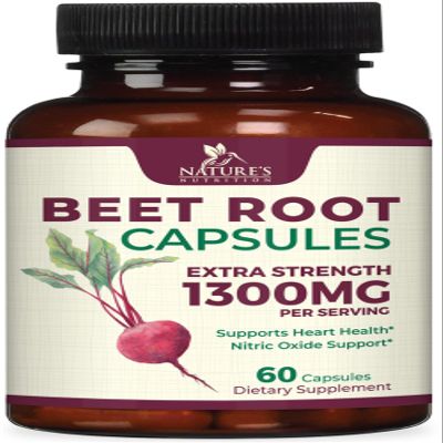 Beet Root Capsules 1300mg - Extra Strength Red Beetroot Powder Supplement  Supports Nitric Oxide Production, Heart Health & Natural Energy  Non-GMO, Vegan, Gluten Free  60 Veggie Capsules