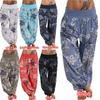 Andongnywell Women Print Wide Harem Pants Hippie Boho Loose Pocket Button Harem Pants High Waist Baggy Beach Pants (Dark Blue,XXXXX-Large) view 4