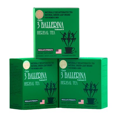 3 Ballerina Natural Green Leaf Brand Naturally Caffeine Free Diet Tea for Women & men (Regular Strength/30 bags, 3 Packs)