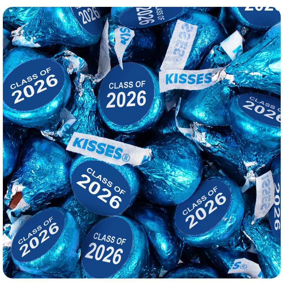 90 Pcs Blue Graduation Candy Class of 2025 Kisses Chocolate (1 lb, Approx. 90 Pcs)