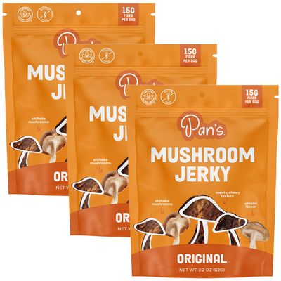 Pan's Mushroom Jerky, Vegan Snacks, Dried Mushrooms Shiitake, Plant based Jerky, Meatless Jerky, Gluten Free, High in Fiber, with Original flavor (2.2 Ounce, Pack of 3)