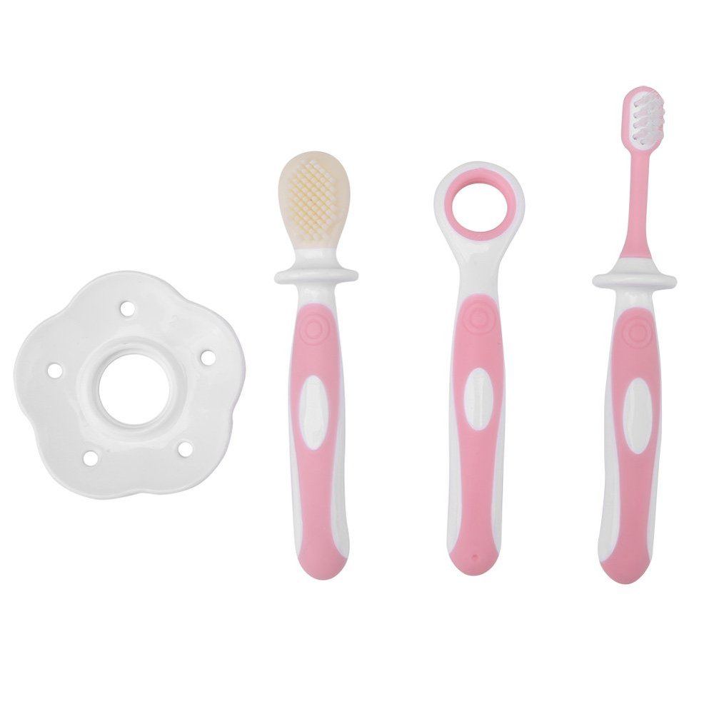 Baby Oral Care Kit with Toothbrush and Tongue Cleaner, 3-Piece Set for 0-36 Months