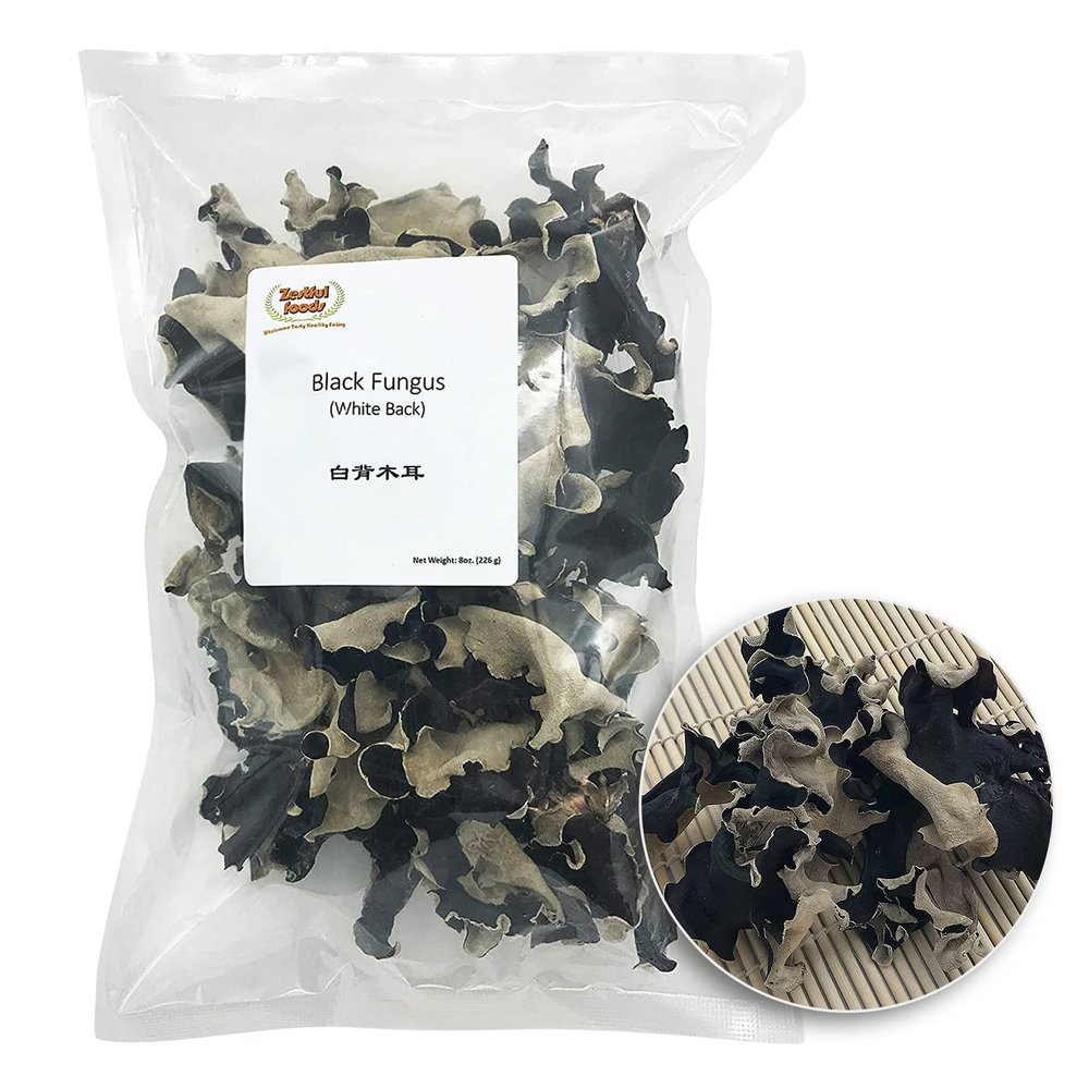 Zestful Foods Dried Black Fungus Wood Ear Mushrooms (White back Black Fungus) - 8 Oz, Non-GMO, Vegan, and Gluten-Free - Perfect for Soups, Stir-Fries, and More