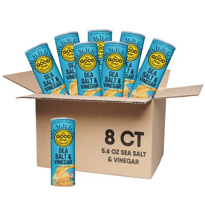 The Good Crisp Company, Salt and Vinegar, Gluten Free Potato Chips (5.6 Ounce Canisters, Pack of 8), Non-GMO, Allergen Friendly, Potato Chip Snack Pack, Gluten Free Snacks