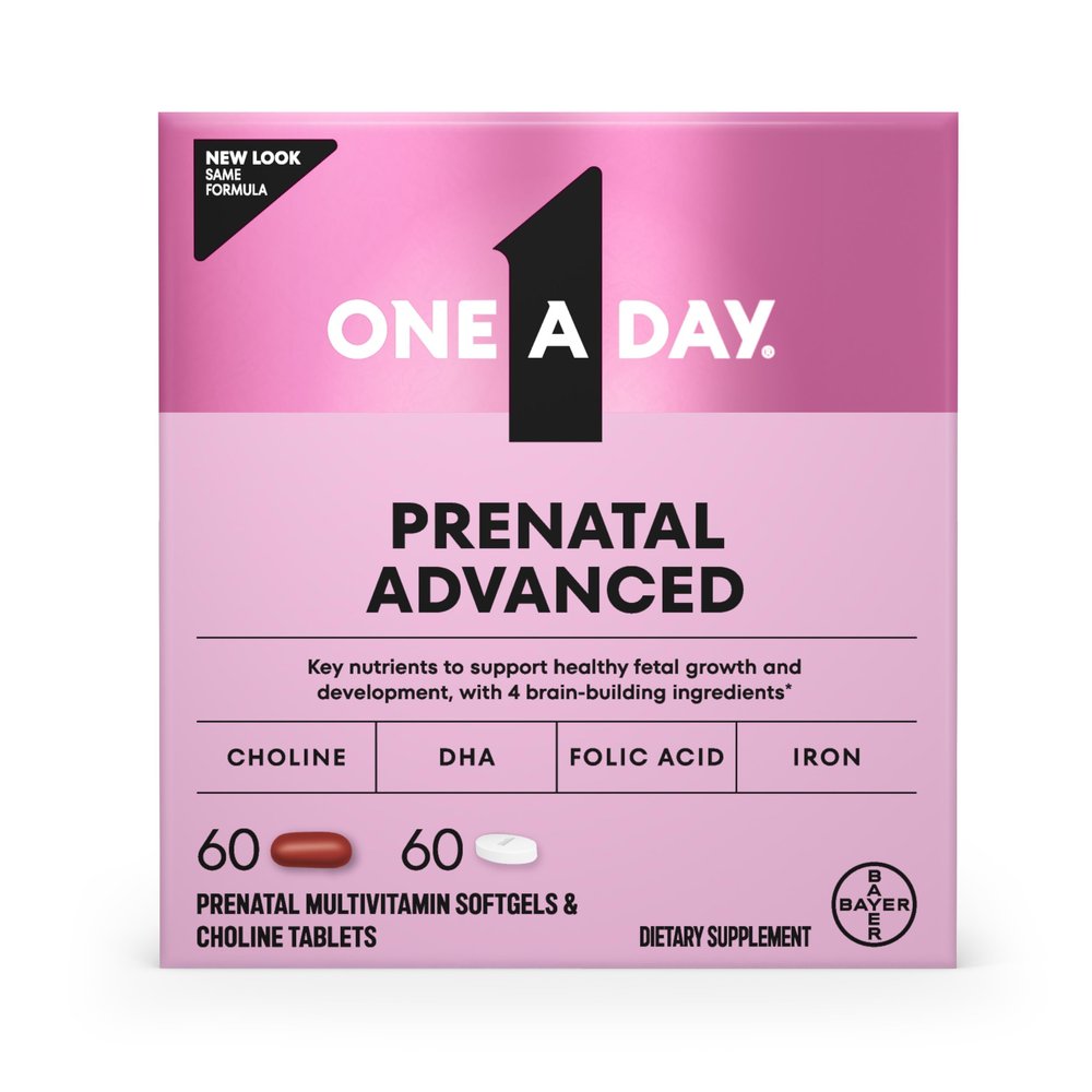 One A Day Prenatal Advanced- Prenatal Vitamins with Folic Acid, Choline, DHA & Iron, Pregnancy Vitamins for Women to Support Babys Development, 60+60 Ct (120 Total Set) (Packaging May Vary)