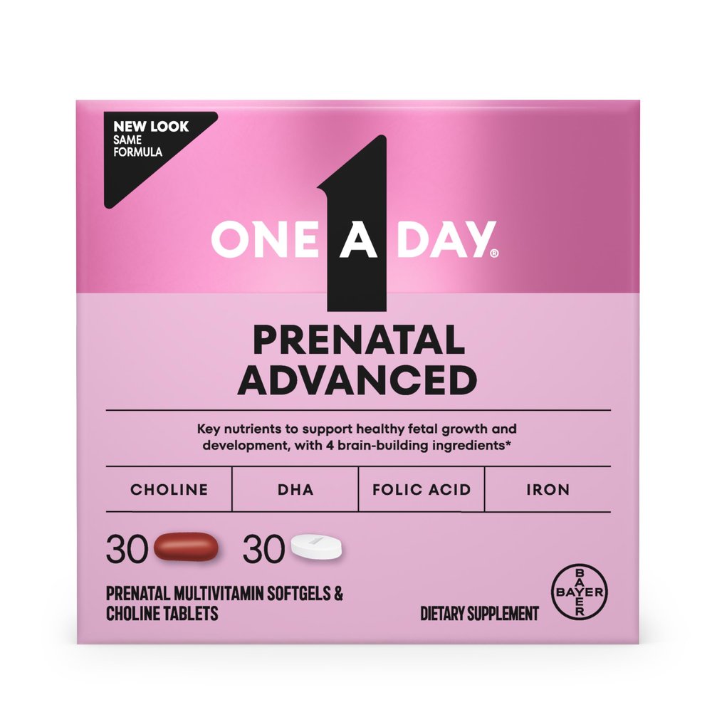 One A Day Prenatal Advanced- Prenatal Vitamins with Folic Acid, Choline, DHA & Iron, Pregnancy Vitamins for Women to Support Babys Development, 30+30 Ct (60 Total Set) (Packaging May Vary)