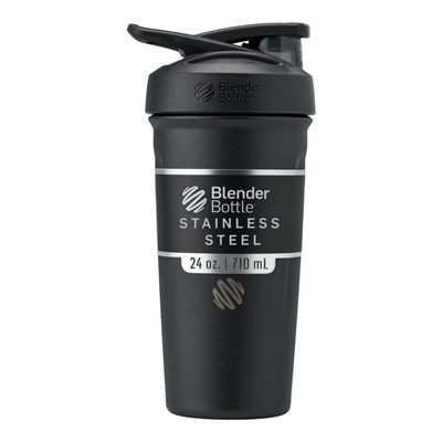 BlenderBottle Strada Shaker Cup Insulated Stainless Steel Water Bottle with Wire Whisk, 24-Ounce, Black