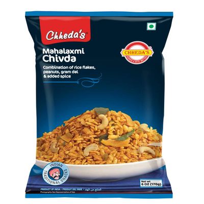 Chheda's Mahalaxmi Chivda - Crispy and Spicy Rice Flakes Chivda - Rice Flaked, Peanuts and Gram Dal - Low Fat Chivda - Ready to Eat - Indian Namkeen 170g (Pack of 3)