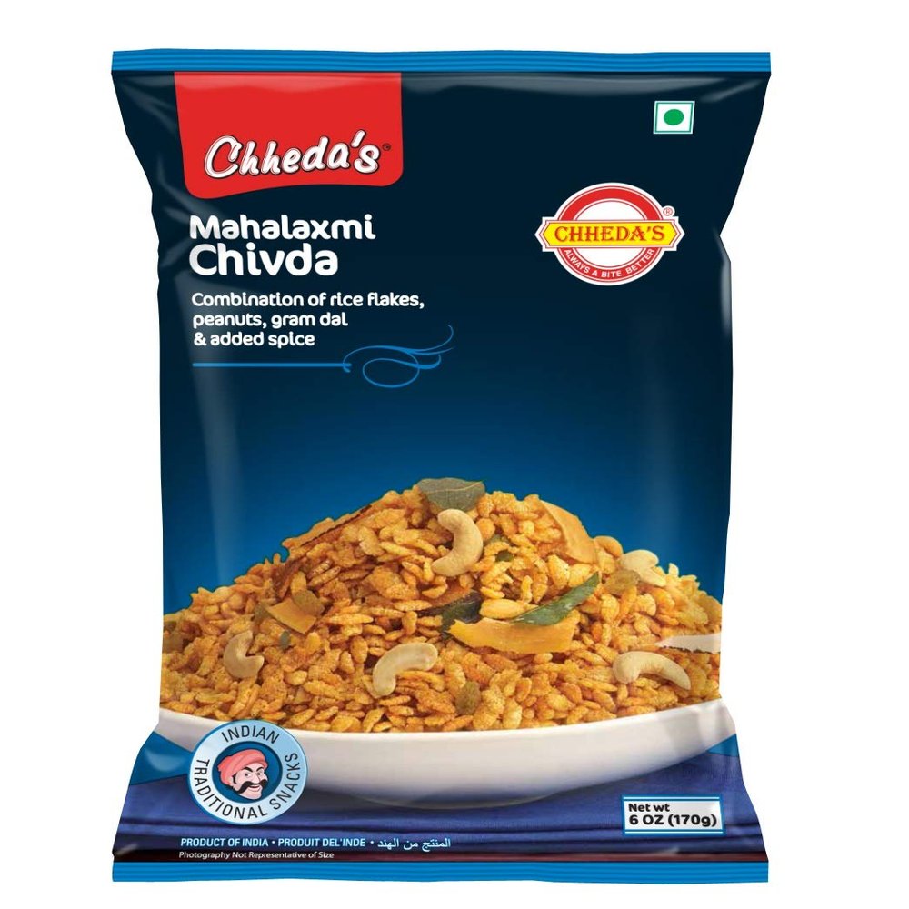 Chheda's Mahalaxmi Chivda - Crispy and Spicy Rice Flakes Chivda - Rice Flaked, Peanuts and Gram Dal - Low Fat Chivda - Ready to Eat - Indian Namkeen 170g (Pack of 3)