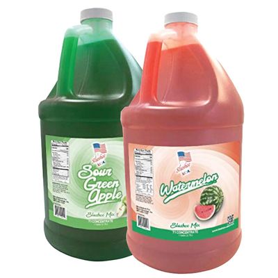 2 Flavor Half Case Sour Green Apple/Watermelon Slushee Mix - Half Case of 2 x 1 Gallons | 256 oz (Yields Approx. 192-12oz servings per case) | Mixing Ratio 7 (Water) to 1 (Product Mix)