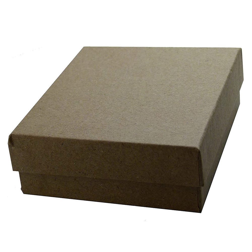 25 Qty - Natural-Kraft Cotton Filled Gift Boxes - Size 3 1/2" x 3 1/2" x 7/8" - USA Made - Holidays/Birthdays/Sales/ Storage/Display/Travel - N'icePackaging