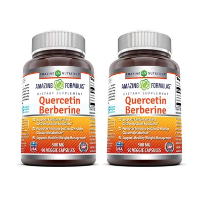 Amazing Formulas Quercetin Berberine | 250 mg Berberine and 250 mg Quercetin | Veggie Capsules Supplement | Non-GMO | Gluten Free | Made in USA (90 | 2 Pack)