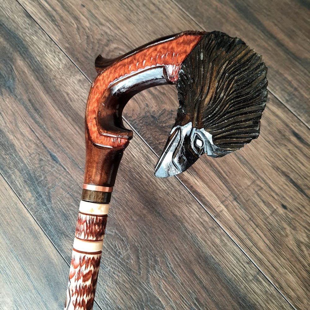 Walking Stick Cane Reeds Canes Sticks Wooden Wood Carving Men Accessories Grandma Grandpa (Raven I)