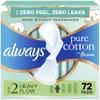 Always Pure Cotton Feminine Pads for Women, FlexFoam Pads with Wings, Size 2, Heavy Absorbency, Unscented, 72 Count (3 Packs of 24) view 1