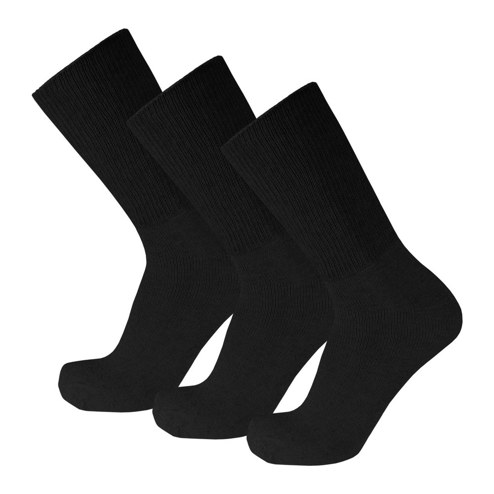 3 Pairs of Premium Cotton Loose Top Diabetic Neuropathy Crew Socks (9-11, Black)