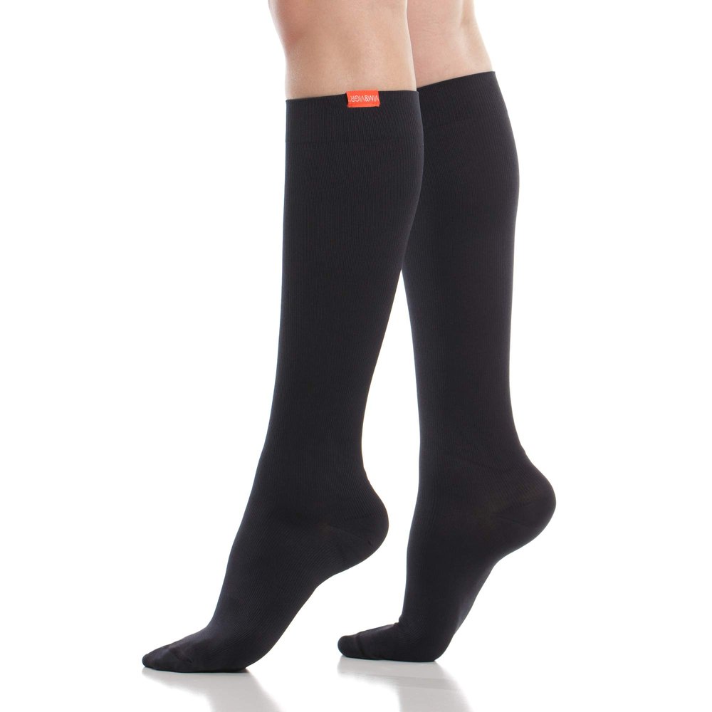 VIM & VIGR 30-40 mmHg Compression Socks for Women & Men (Black Solid Moisture Wick Nylon, Large/X-Large (3))