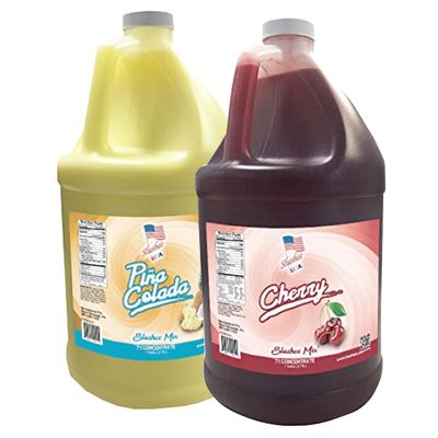 2 Flavor Half Case Pina Colada/Cherry Slushee Mix - Half Case of 2 x 1 Gallons | 256 oz (Yields Approx. 192-12oz servings per case) | Mixing Ratio 7 (Water) to 1 (Product Mix)