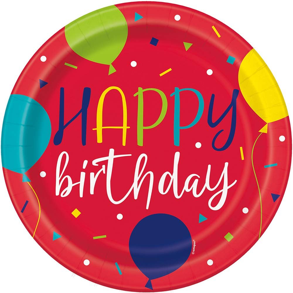 Balloon Party Red Round Dinner Plates - 9" (Pack of 8) - Disposable Paper Plates for Birthdays & Celebrations