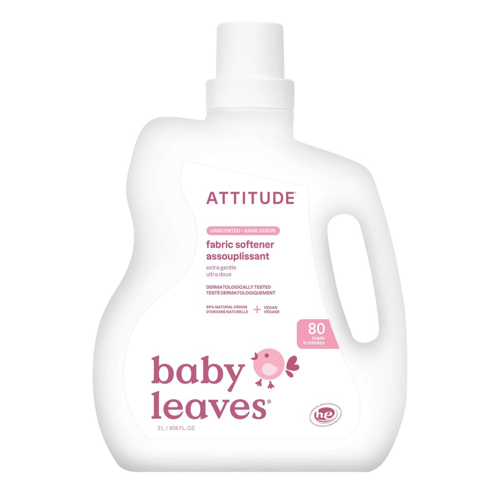 ATTITUDE Baby Fabric Softener, Plant and Mineral-Based Ingredients, HE Compatible, Vegan and Cruelty-free Laundry and Household Products, Unscented, 80 Loads, 67.6 Fl Oz