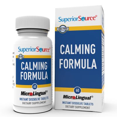 Superior Source Calming Formula, L-Theanine, Melatonin, Under The Tongue Quick Dissolve MicroLingual Tablets, 60 Ct, 5-HTP for Enhanced Serotonin Conversion, Sleep Support, Non-GMO