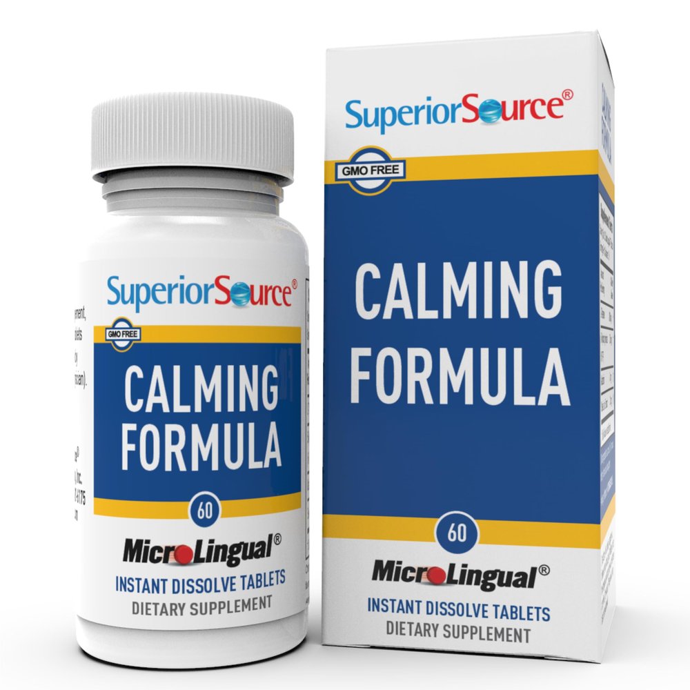 Superior Source Calming Formula, L-Theanine, Melatonin, Under The Tongue Quick Dissolve MicroLingual Tablets, 60 Ct, 5-HTP for Enhanced Serotonin Conversion, Sleep Support, Non-GMO