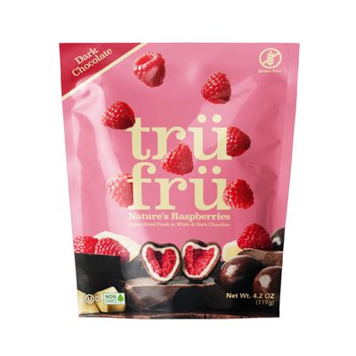 Tru Fru Nature's Raspberries Hyper-Dried Fresh in Dark Chocolate, 4.2 Ounce Bag