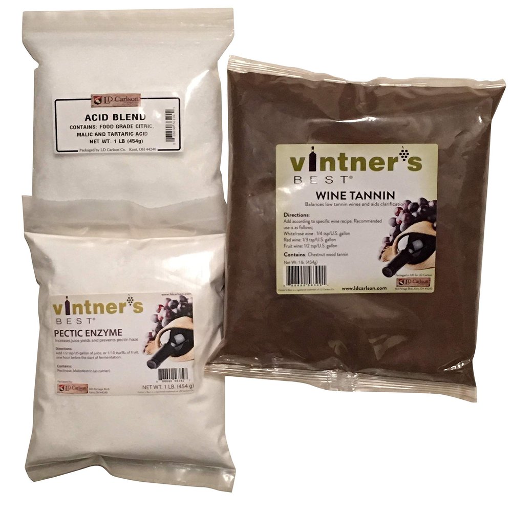 Wine Tannin 1 lb, Pectic Enzyme 1 lb, Acid Blend 1 lb Bundle For Wine Making, Home Brewing, Kombucha