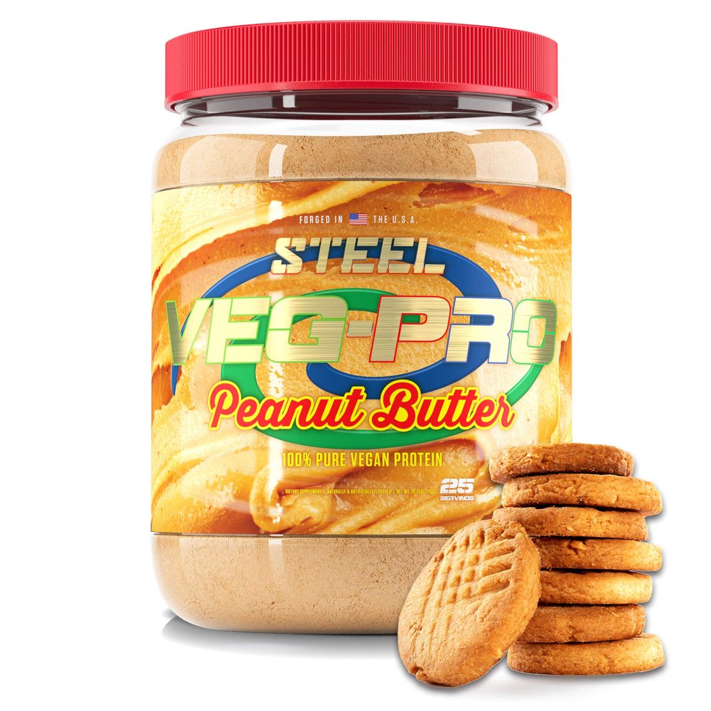 Steel Supplements Veg-PRO | Vegan Protein Powder, Peanut Butter | 25 Servings (1.65lbs) | Protein Powder with BCAA Amino Acid | Gluten Free | Non Dairy | Low Carb Formula | Artficial Flavoring