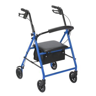 Dynarex DynaGo Advantage Rollator - Foldable and Portable, Stand-Up Rolling Walker - 6 Wheels, Adjustable Height Handles & 300 lb. Weight Capacity, Blue Frame, 1 Rollator