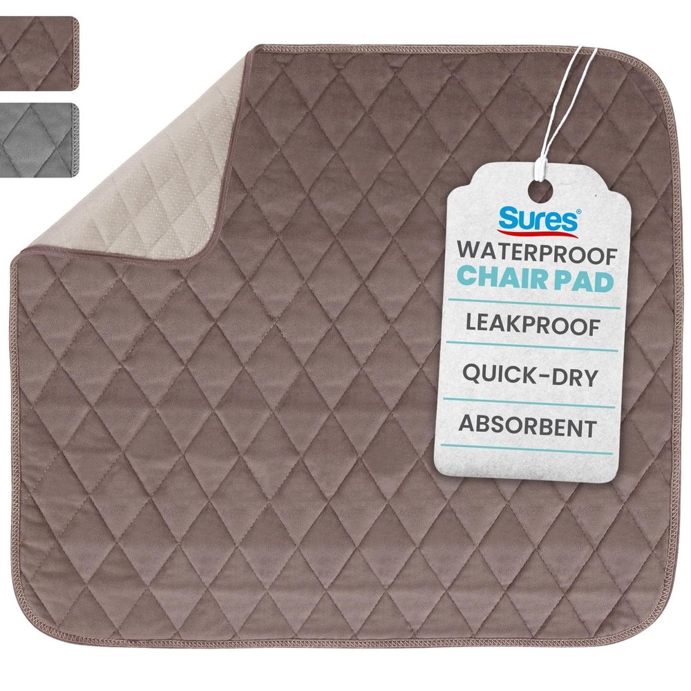 Sures Waterproof Chair Pads for Incontinence (22" x 21") - Washable, Waterproof Seat Protector - Chair Protector Seat Cover - Absorbent Pad for Bed, Seat, Car, Wheelchair & Recliner (Brown, 1 Pack)