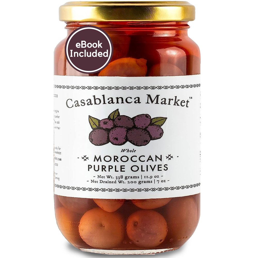 Casablanca Market Purple Olives Picholine Marocaine Purple Gourmet Olives Olives Whole with Pits from Morocco Authentic Maghreb Ripe Olives Moroccan Martini Olives (11.9oz)