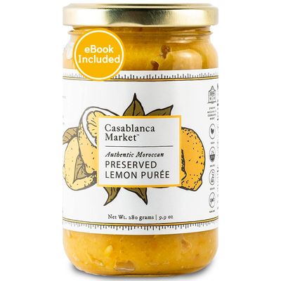 Casablanca Market Preserved Lemon Puree All Natural Beldi Moroccan Preserved Lemon Paste Gluten Free Non GMO Vegan Plant Based - No Preservatives or Added Sugars (eBook Included)