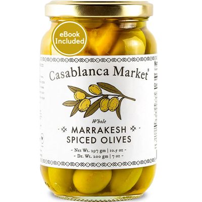 Casablanca Market Marrakesh Spiced Olives Moroccan Colossal Green Olives Olives Whole with Pits from Morocco - Green Olives without Pimento Moroccan Martini Olives Gourmet Olives (10.5oz)