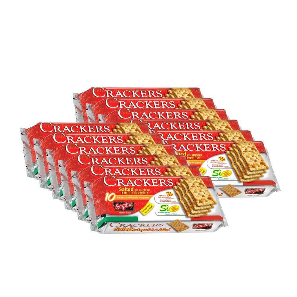 Sophia Cracker Italian Salted 8.8oz (12-pack) | Italian Crackers for Cheese Board & Snacks | Pantry Staples for Charcuterie & Travel | Saltine Crackers with Rustic Crunch | Bakery Fresh Snack