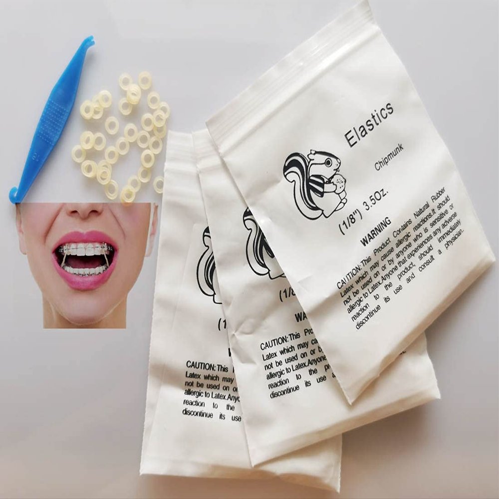 300 Pcs Amber Elastic Rubber Bands Braces Medium Force 3.5oz 1/8 Dental Orthodontic Latex Bands Dentist Great for Dreadlocks, Braids, Top Knots Free Placers