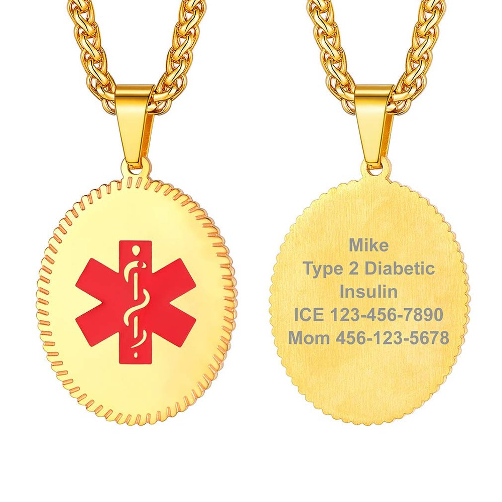 Supcare Personalized Medical Alert Necklace Mens Jewelry Custom Necklace for Men Engraved Emergency Necklace