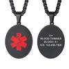 Supcare Medical Alert Necklace for Men - Personalized Engraved Oval Medical ID Jewelry - Black view 1