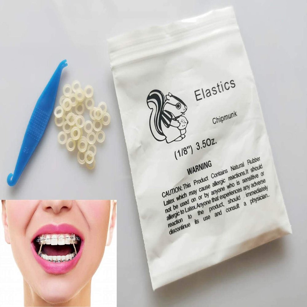100 Pcs Amber 3.5OZ Elastic Rubber Bands 1/8 MediumForce Braces Dental Orthodontic Latex Bands Dentist Great for Dreadlocks, Braids, Top Knots Free Placers