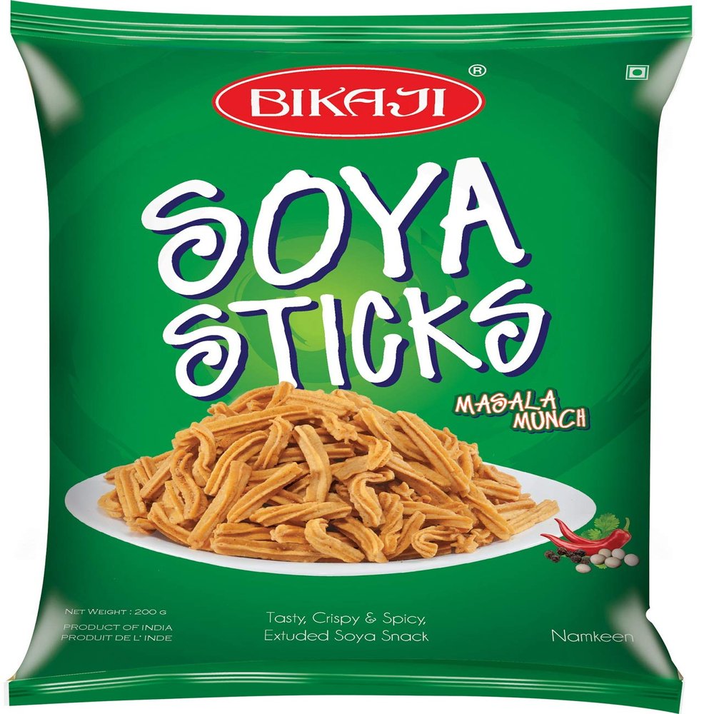 Bikaji Aslee Bikaneri Soya Stick - Masala Munch Indian Namkeen Snack (200 g) (Pack of 8)