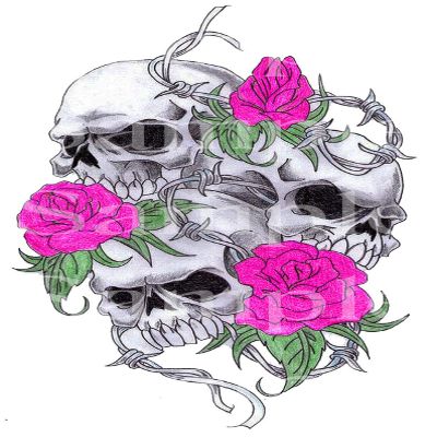 1/2 Sheet - Skulls With Pink Roses Halloween Birthday - D24548 - 2D Edible Cake Cupcake Party Topper
