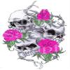 1/4 Sheet - Skulls With Pink Roses Halloween Birthday - D24548 - 2D Edible Cake Cupcake Party Topper view 1