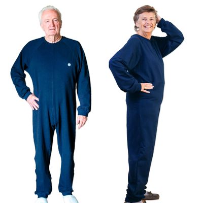 Premium, Unisex, Anti-Strip & Incontinence Onesie/Jumpsuit - Clothing for Alzheimer's and Dementia - (Navy Blue, Large)