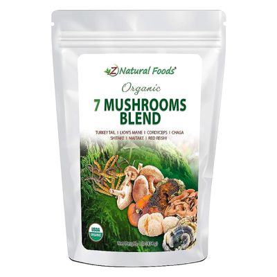 Z Natural Foods Organic 7 Sacred Mushrooms Blend - Lions Mane, Cordyceps, Chaga, Red Reishi, Shiitake, Maitake - Organic Mushroom Powder for Coffee, Smoothies, 1 lb