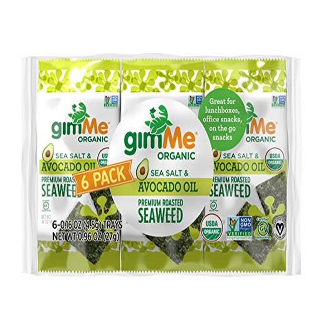 Gimme Seaweed Organic Roasted Seaweed - Sea Salt & Avocado Oil - 48 Count - Keto, Vegan, Gluten Free - Great Source of Iodine and Omega 3s - Healthy On-The-Go Snack for Kids & Adults (Pack of 8)