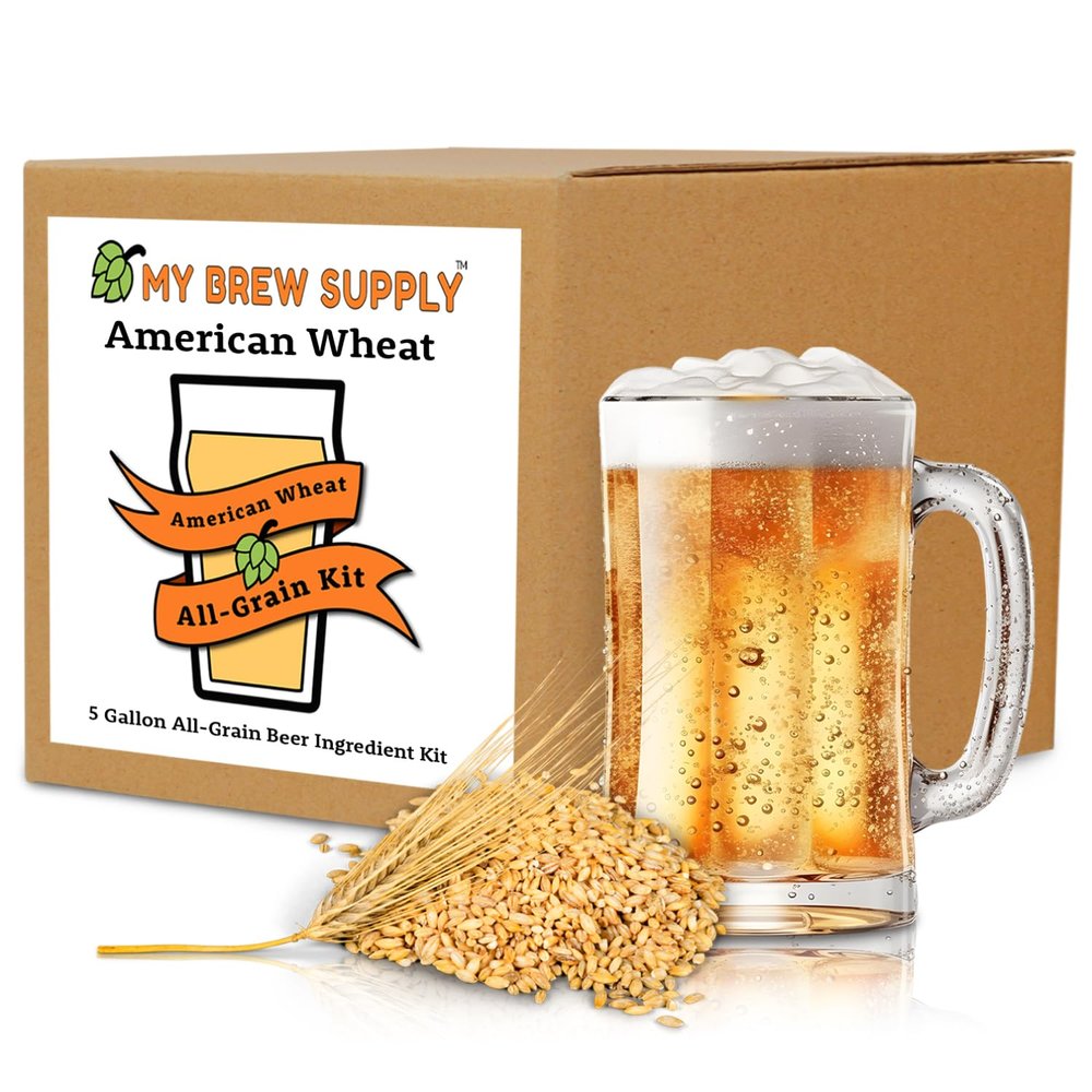 My Brew Supply American Wheat Brewing Kit | American Wheat & Pilsner Malt | Caramel Grain | Kent Goldings & Columbus Pellet Hops | Belgian/German Wheat Ale Yeast | 5 Gallon Advanced All Grain Home Brewing